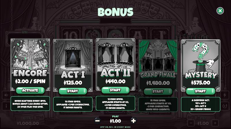 MALÉFICE 100K bonus selection screen